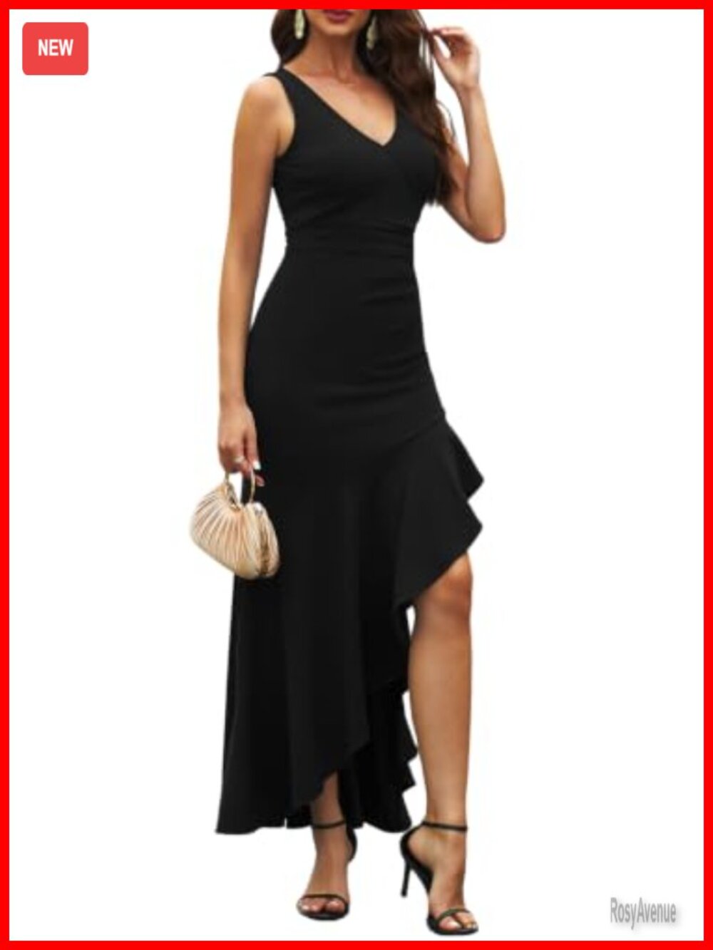 Women's V Neck High Slit Mermaid Bodycon Maxi Formal Cocktail Dress